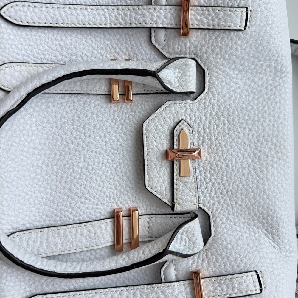 Rebecca Minkoff Belay Satchel White Pebbled Leather Rose Gold Crossbody - Picture 2 of 9